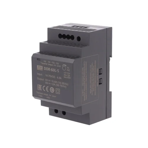 Преобразователь DC/DC , 60Вт, вход 18-75В, выход 5В/6А Mean Well Преобразователь DC/DC , 60Вт, вход 18-75В, выход 5В/6А Mean Well